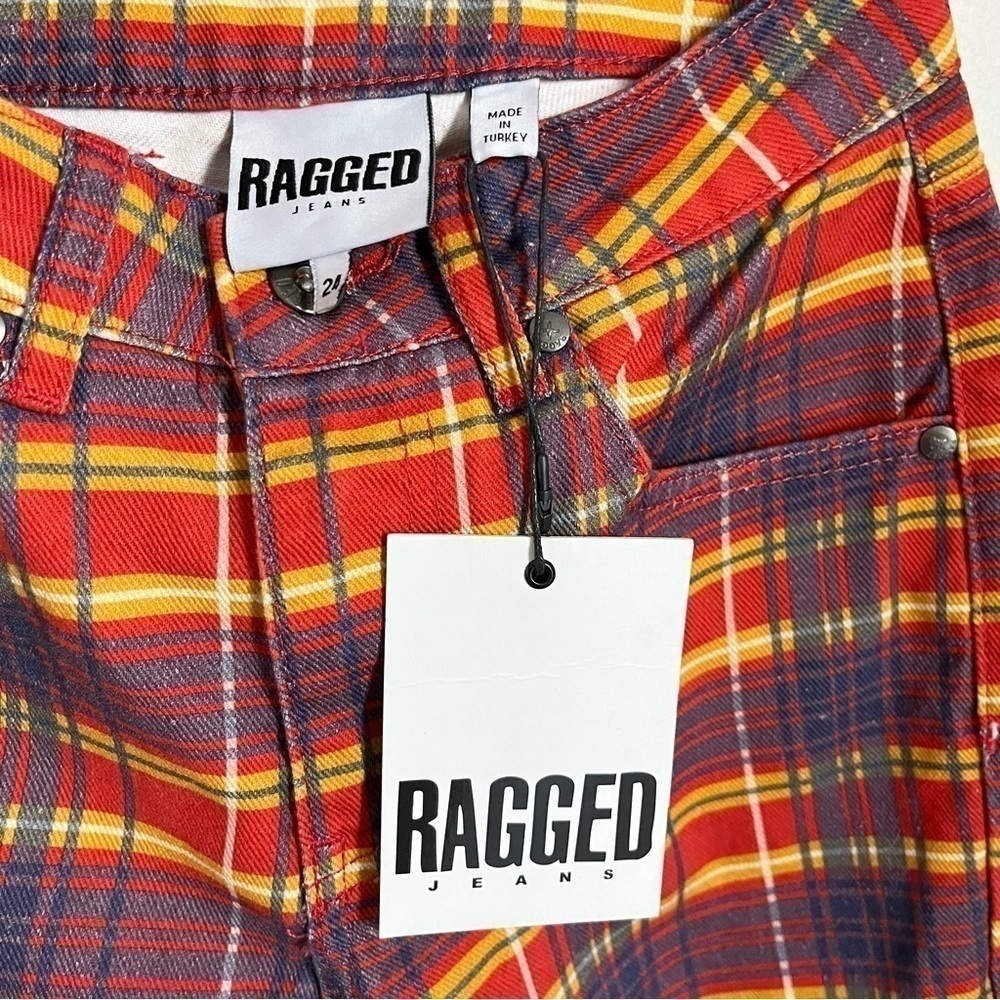 NWT The Ragged Priest Ragged Jeans Register Flare Jeans in Red Checkers‎ Size 24 - Picture 12 of 14